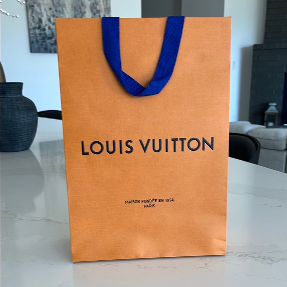 Louis Vuitton Orange tall Gift Bag with Blue Handles